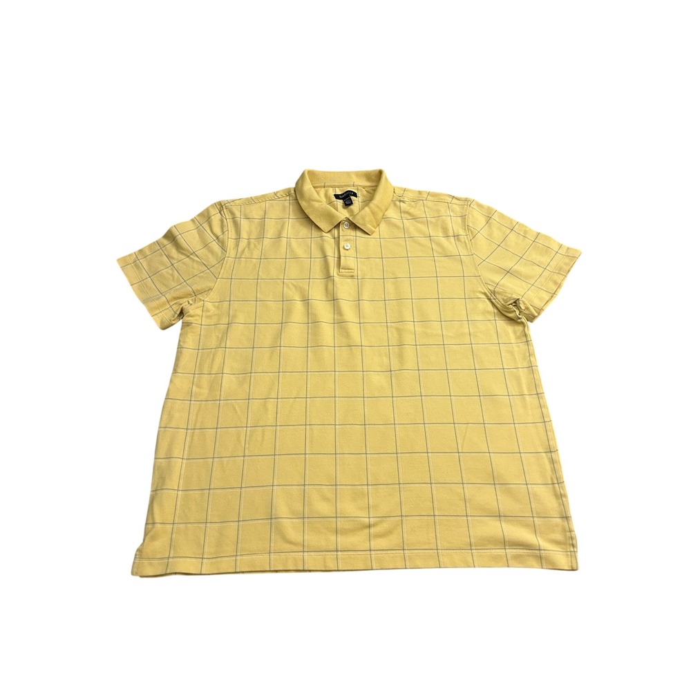 Van Heusen Polo Shirt Mens XL Yellow Excellent Windowpane Check Short Sleeve